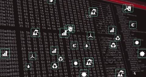 Futuristic Dashboard with Hex Code and Sector Icons for Data Analysis