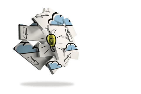 Conceptual Transparent Light Bulb on Abstract Design with Arrows and Clouds - Download Free Stock Videos Pikwizard.com