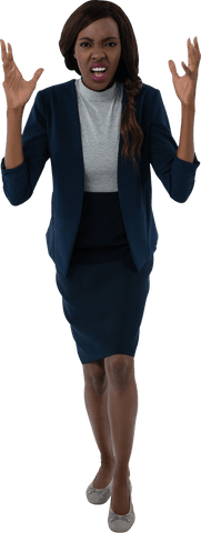 Transparent businesswoman expressing frustration in formal attire