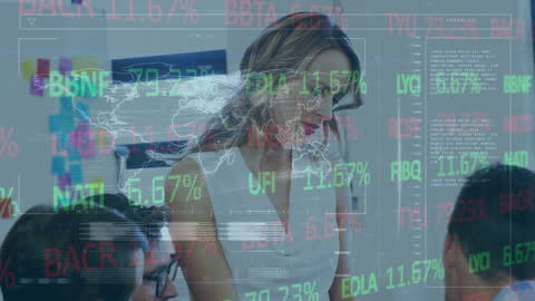 Diverse Team Analyzing Global Stock Market Data Overlay