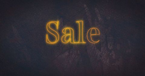 Glowing neon sale text on distressed dark background