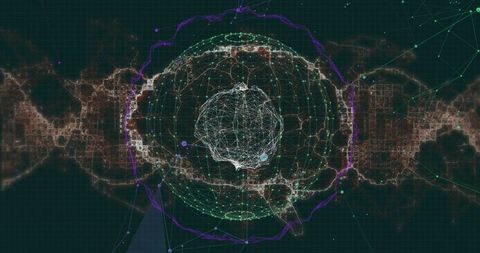 Sphere of Digital Connection: Data Rings and Nodes on Futuristic Grid