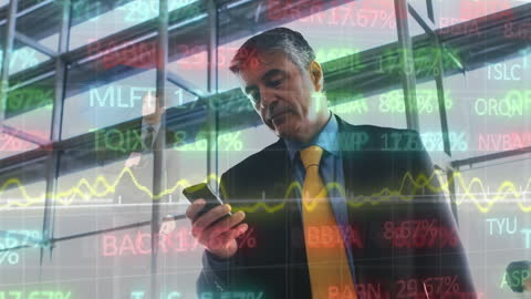 Senior Businessman Analyzing Stock Market Mobile Data