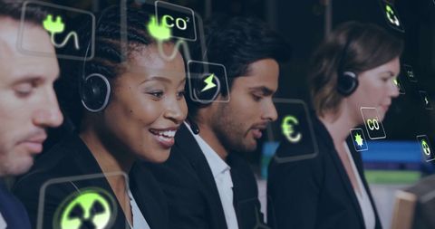 Diverse Customer Support Team with Green Technology Interface - Download Free Stock Images Pikwizard.com