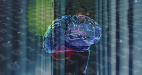 Digital Brain Data Visualization in Server Room