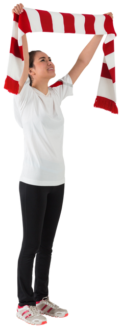 Transparent Image of Enthusiastic Football Fan Waving Red and White Scarf - Download Free Stock Videos Pikwizard.com