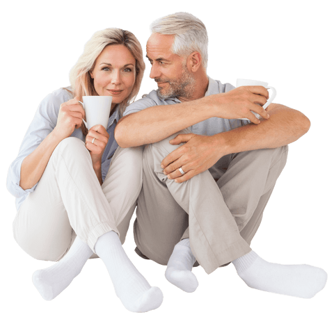 Senior Couple Enjoying Coffee on Transparent Background