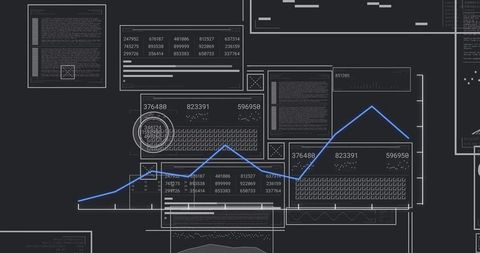 Connected line graph with numerical tables in technical dashboard
