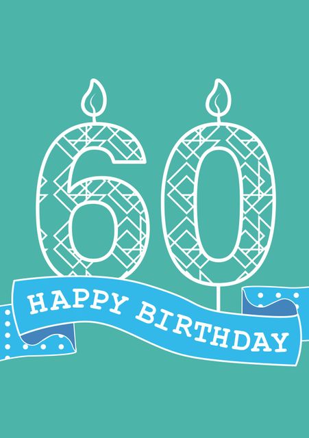 Bright 60th Birthday Card with Candle Design on Teal Background - Download Free Stock Templates Pikwizard.com