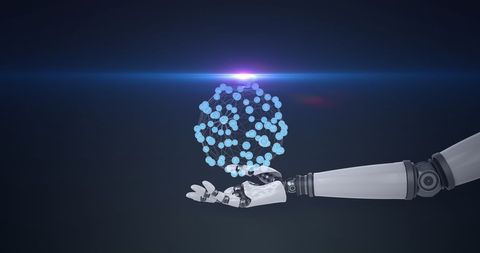 Robot Arm Holding Network Sphere, Blue Light Concept - Download Free Stock Images Pikwizard.com