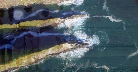 Family Unity Double Exposure with Ocean Waves