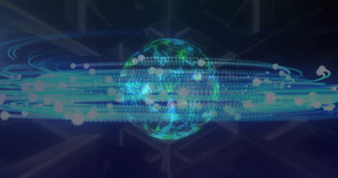 Futuristic Globe with Dynamic Data Streams and Hexagonal Background