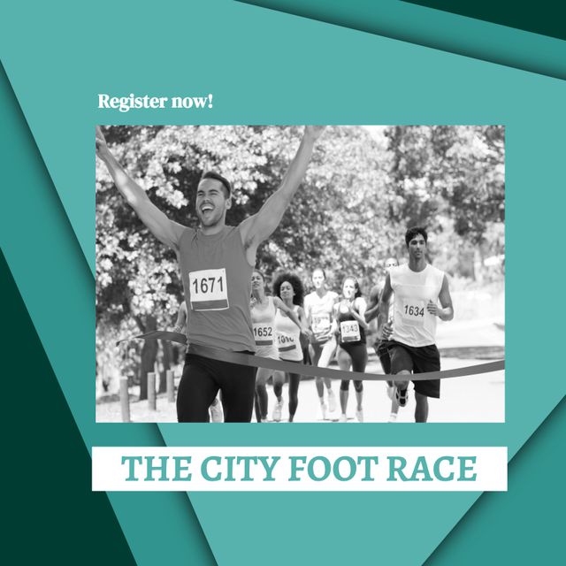 Excited Runners Reaching Finish Line in City Foot Race Event - Download Free Stock Templates Pikwizard.com