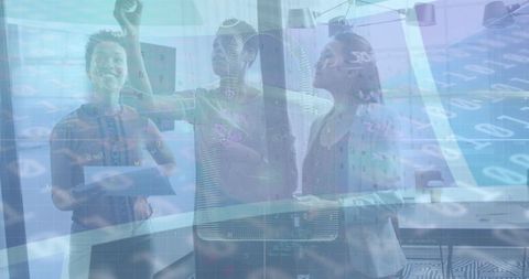 Cybersecurity Strategy Discussion with Diverse Team in Modern Office