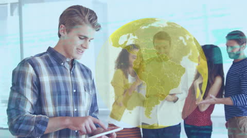 Global Business Tech Concept with Digital Tablet Interaction