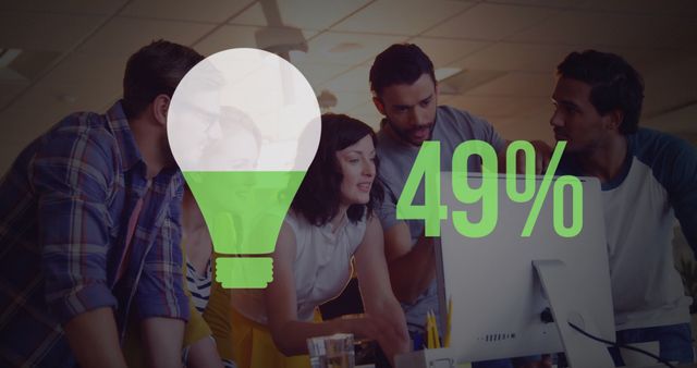 Creative Team Collaborating with Light Bulb Icon and 49 percent Graphic - Download Free Stock Images Pikwizard.com