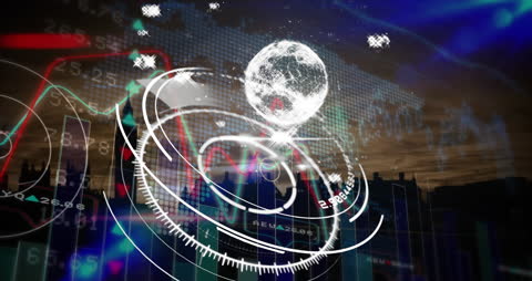 Glowing Globe with Overlaid Financial Data Graphics