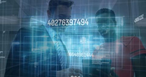 Business Professionals Collaborating With Futuristic Technology Interface