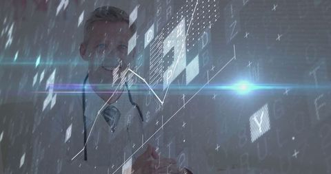 Doctor Analyzing Holographic Medical Data with Futuristic Overlay