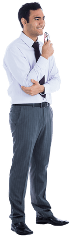 Smiling Biracial Businessman Holding Pen on Transparent Background