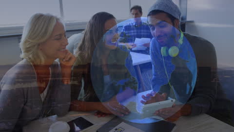 Collaboration Across Continents with Digital Interface in Modern Office