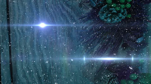 Magic Winter Christmas Background with Falling Snow and Decorations