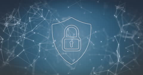 Cybersecurity Network with Digital Lock on Blue
