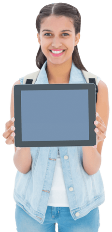 Smiling Woman Holding Tablet Isolated on Transparent Background - Download Free Stock Videos Pikwizard.com