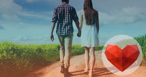 Romantic walk with heart symbol on scenic pathway