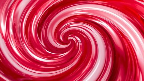 Glossy crimson and white spiral swirling into central vortex with reflective sheen