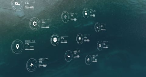 Digital Data Interface Over Seascape with Network Icons - Download Free Stock Images Pikwizard.com