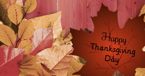Happy Thanksgiving Text on Autumn Leaves Background