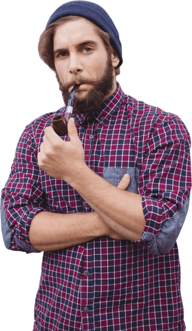 hipster wearing a beanie and plaid shirt smoking pipe transparent background - Download Free Stock Videos Pikwizard.com