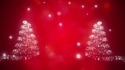 Sparkling Christmas Trees on Vibrant Red Background