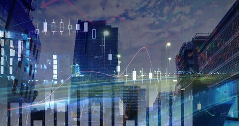 Futuristic traffic technology and data over urban cityscape