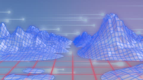 Futuristic Digital Mountain Landscape with Light Trails