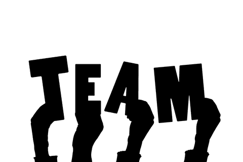 Hands holding team text on transparent background