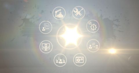 Digital Business Icons on White Background with Radiant Light Effect - Download Free Stock Images Pikwizard.com