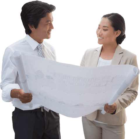 business professionals examining transparent blueprint together - Download Free Stock Videos Pikwizard.com