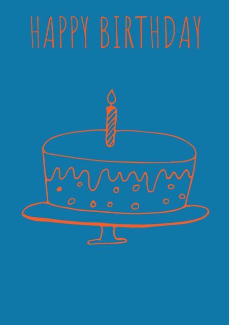 Simple Birthday Cake with Candle Illustration on Blue Background - Download Free Stock Templates Pikwizard.com