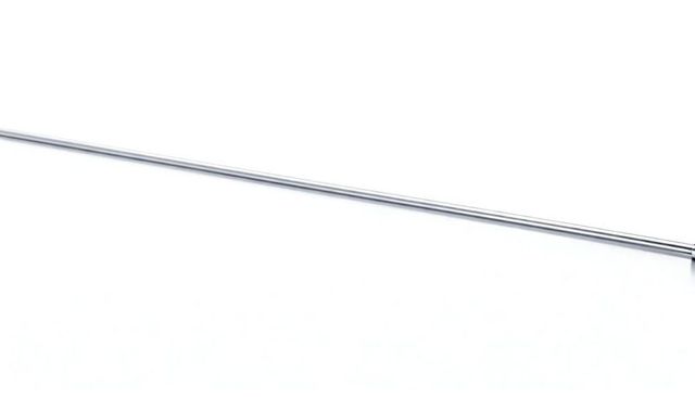 Minimal diagonal chrome rod with end cap and soft shadow on white backdrop