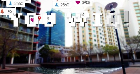 Social Media Notifications Overlaid on Cityscape
