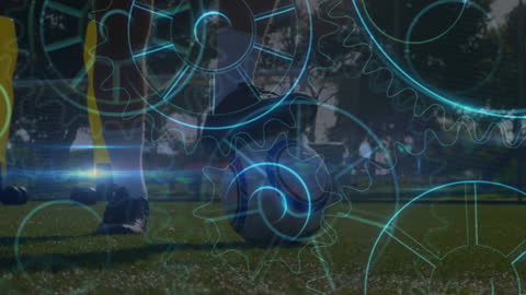 Fusion of Soccer and Tech: Player Performing Drills Amidst Gears