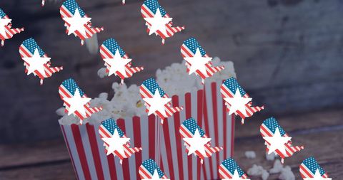 Usa flags overlaying popcorn