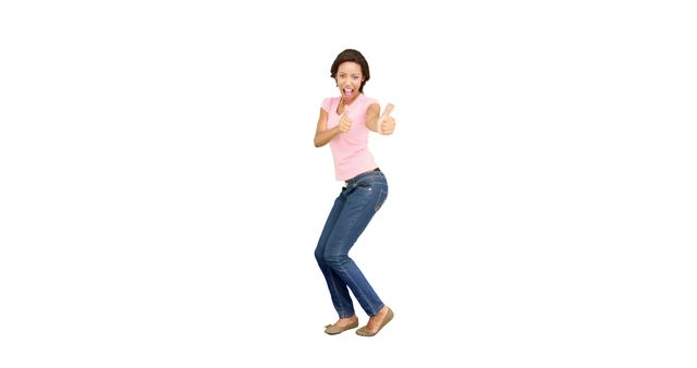 Happy Woman Giving Thumbs Up on White Background - Download Free Stock Images Pikwizard.com