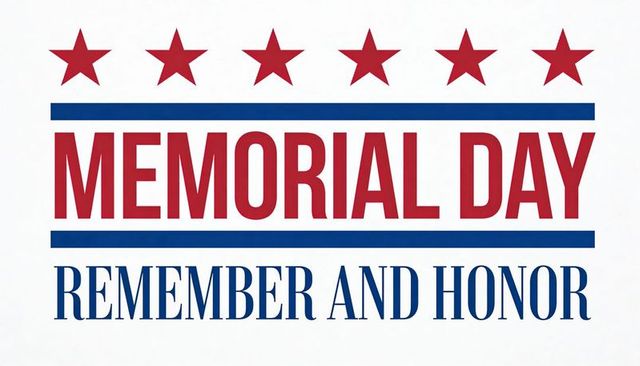 Memorial day remember and honor graphic with red stars and blue bars for patriotic use