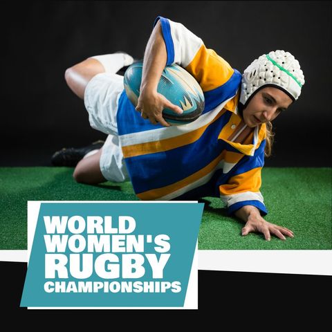 female rugby player in action for world women's rugby championships promo - Download Free Stock Templates Pikwizard.com