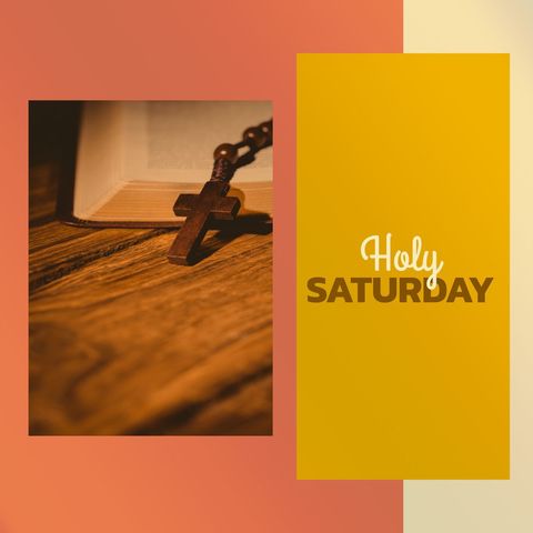 Holy saturday reflection with bible and rosary on wooden table