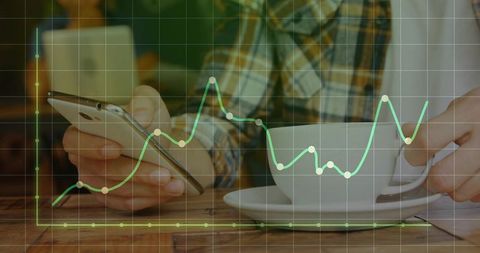 Business analysis on smartphone with chart overlay