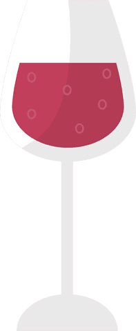 Flat vector wine glass with red wine on transparent background